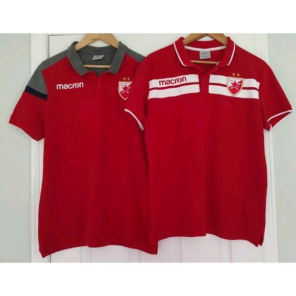 Lot Of 2 Men's Red Star Crvena Zvezda Belgrad Belgrade Polo Shirts By Macron- L